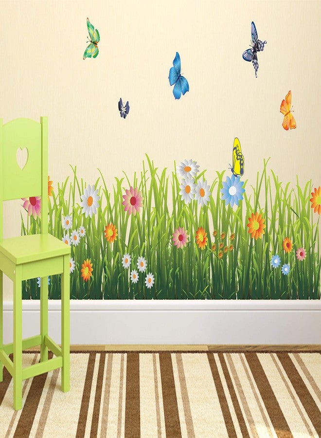 Wallzone ملصق حائط من الفينيل متوسط الحجم بنقشة العشب الأخضر من Wallzone لتزيين المنزل (110 سم × 60 سم) - Image 1